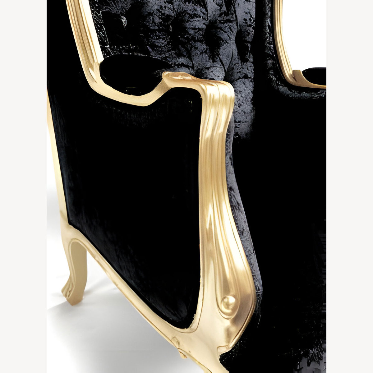 Gold Ornate High Back Porters Arm Chair In Black Crushed Velvet With Crystals 2 - Hampshire Barn Interiors - Gold Ornate High Back Porters Arm Chair In Black Crushed Velvet With Crystals -