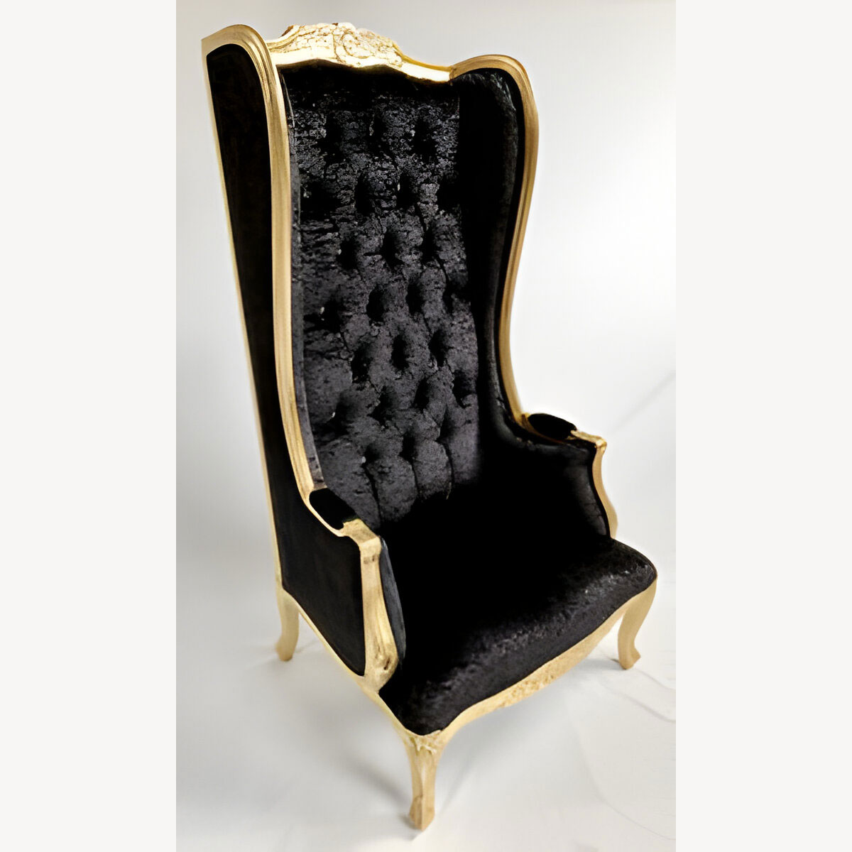 Gold Ornate High Back Porters Arm Chair In Black Crushed Velvet With Crystals 4 - Hampshire Barn Interiors - Gold Ornate High Back Porters Arm Chair In Black Crushed Velvet With Crystals -