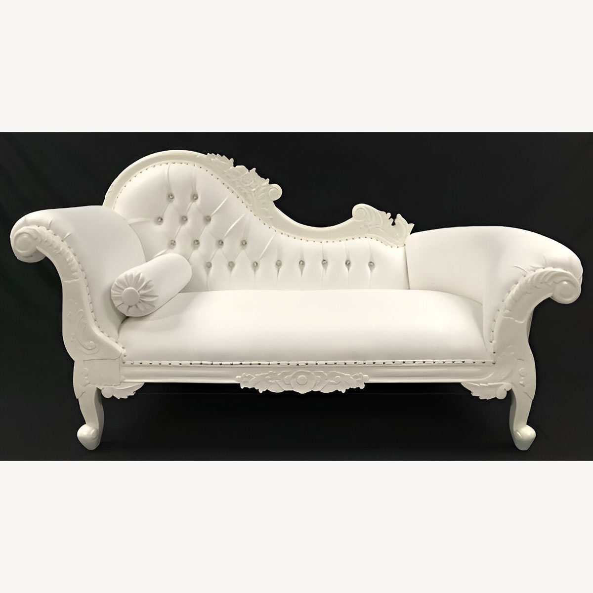 Hampshire Chaise In Gloss Lacquered White With Bright White Faux Leather With Crystals 1 - Hampshire Barn Interiors - About Us -