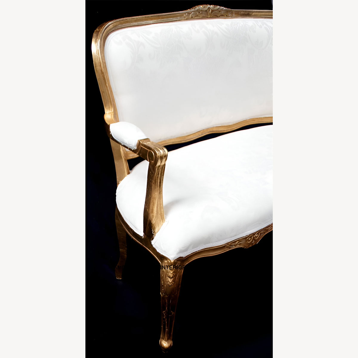 Josephine French Style Small Sofa Double Ended Chaise In Gold And Ivory Cream Damask 4 - Hampshire Barn Interiors - Josephine French Style Small Sofa / Double Ended Chaise In Gold And Ivory Cream Damask -