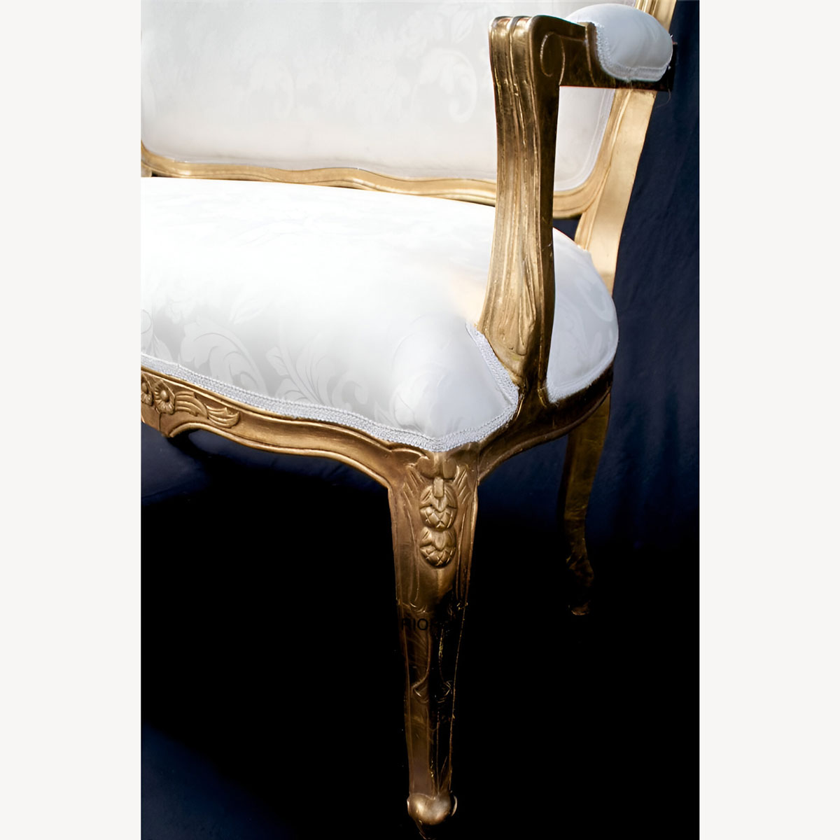 Josephine French Style Small Sofa Double Ended Chaise In Gold And Ivory Cream Damask 5 - Hampshire Barn Interiors - Josephine French Style Small Sofa / Double Ended Chaise In Gold And Ivory Cream Damask -