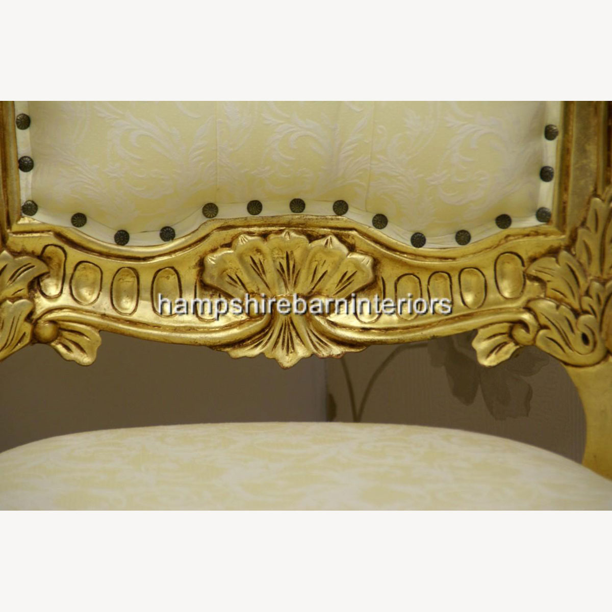Large Kings Throne Chair In Gold And Cream Fabric 3 - Hampshire Barn Interiors - Large Kings Throne Chair In Gold And Cream Fabric -
