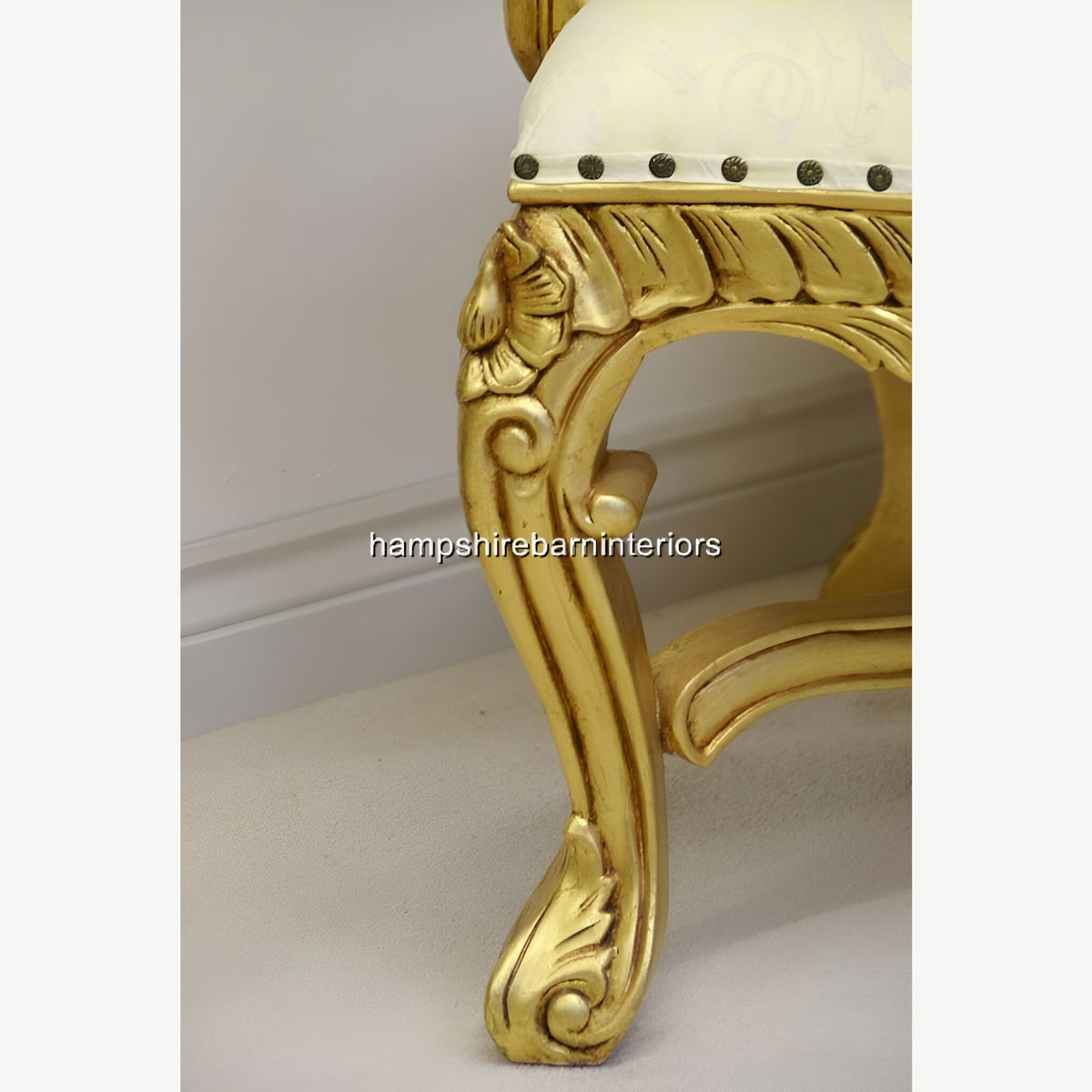 Large Kings Throne Chair In Gold And Cream Fabric 4 - Hampshire Barn Interiors - Large Kings Throne Chair In Gold And Cream Fabric -