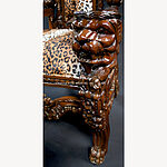 Mahogany Lion King Throne Chair With Leopard Animal Print Textured Fabric 3 - Hampshire Barn Interiors - Mahogany Lion King Throne Chair With Leopard Animal Print Textured Fabric -