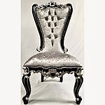 Mayfair Dining Throne Chair In Black With Silver Detailing Upholstered Silver Crushed Velvet Crystals 1 - Hampshire Barn Interiors - Mayfair Dining Throne Chair In Black With Silver Detailing Upholstered Silver Crushed Velvet Crystals -