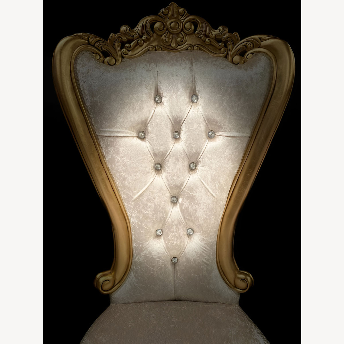 Mayfair Dining Wedding Side Throne In Gold Leaf Frame Upholstered In Ivory Cream Crushed Velvet With Crystal Buttoning 4 - Hampshire Barn Interiors - Mayfair Dining Wedding Side Throne In Gold Leaf Frame Upholstered In Ivory Cream Crushed Velvet With Crystal Buttoning -