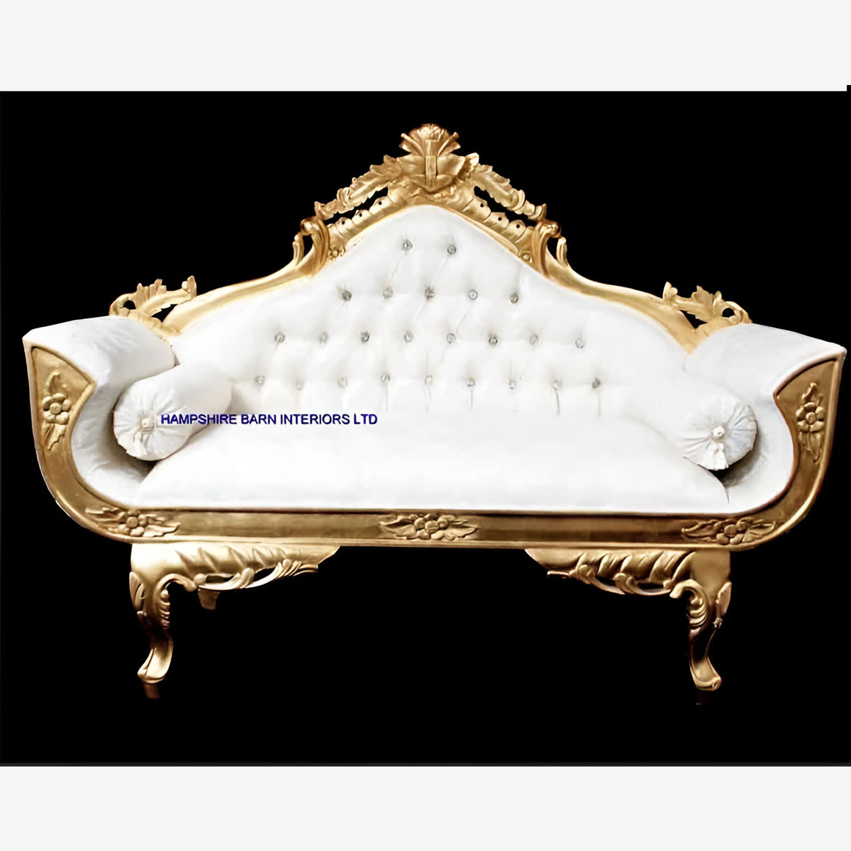 Ornate Palace Wedding Sofa In Gold Leaf Frame And Ivory Cream Fabric With Crystal Buttons 1 - Hampshire Barn Interiors - Ornate Palace Wedding Sofa In Gold Leaf Frame And Ivory Cream Fabric With Crystal Buttons -