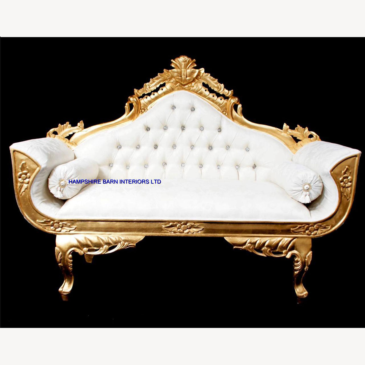 Ornate Palace Wedding Sofa In Gold Leaf Frame And Ivory Cream Fabric With Crystal Buttons 2 - Hampshire Barn Interiors - Ornate Palace Wedding Sofa In Gold Leaf Frame And Ivory Cream Fabric With Crystal Buttons -