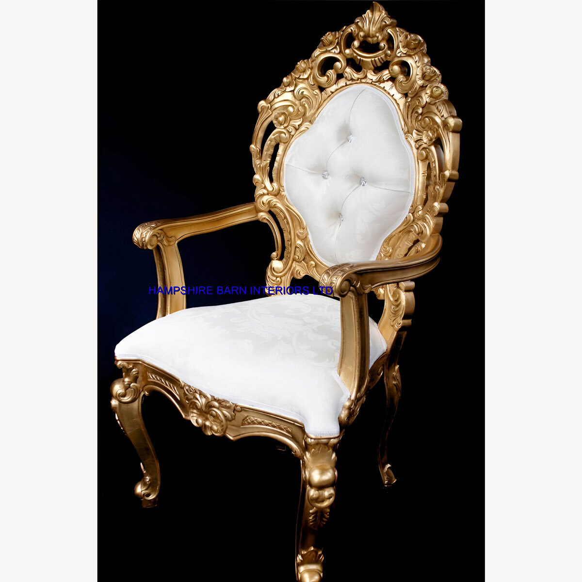 Ornate Royal Palace Throne Chair In Gold Leaf Frame And Ivory Cream Fabric 1 - Hampshire Barn Interiors - Ornate Royal Palace Throne Chair In Gold Leaf Frame And Ivory Cream Fabric -