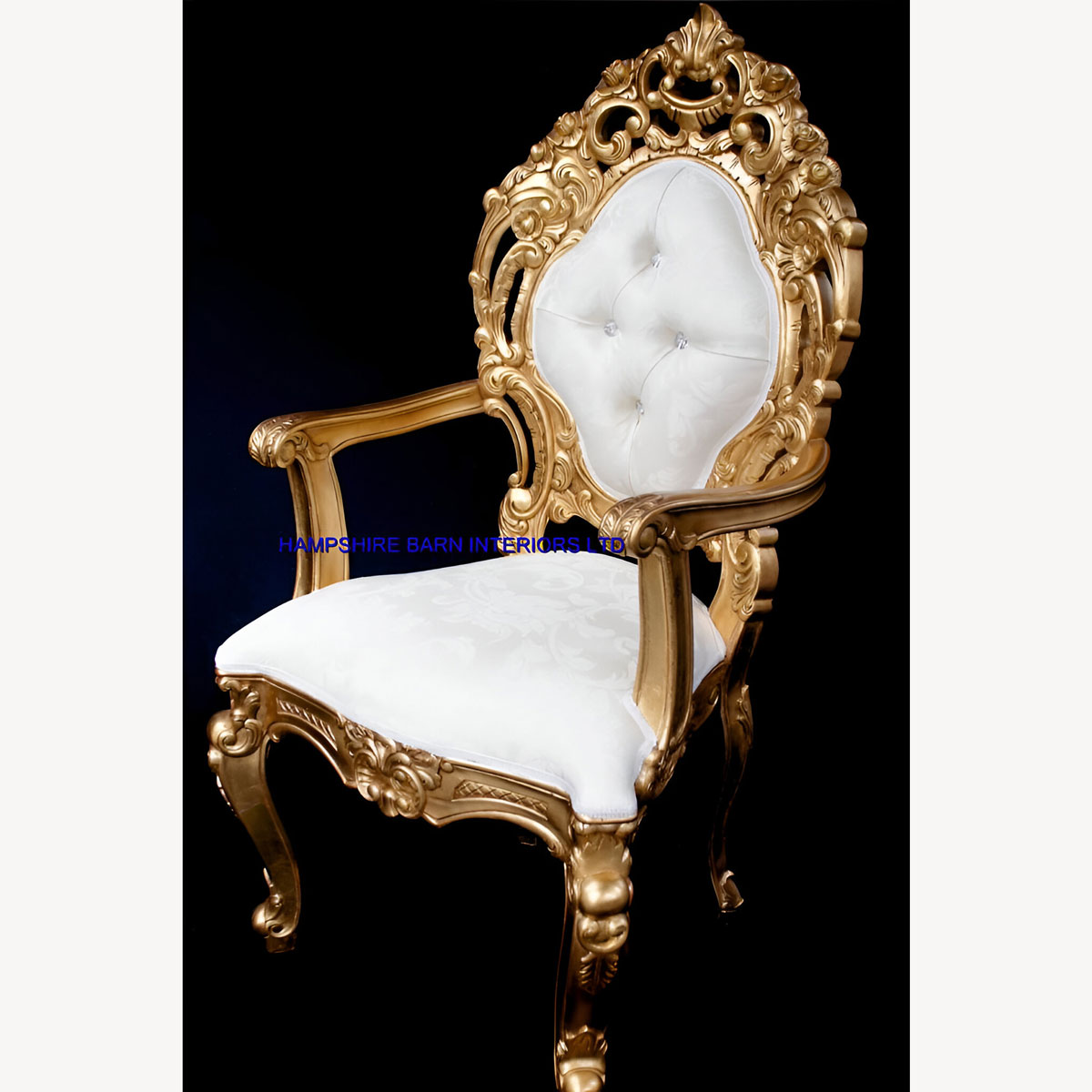 Ornate Royal Palace Throne Chair In Gold Leaf Frame And Ivory Cream Fabric 2 - Hampshire Barn Interiors - Ornate Royal Palace Throne Chair In Gold Leaf Frame And Ivory Cream Fabric -