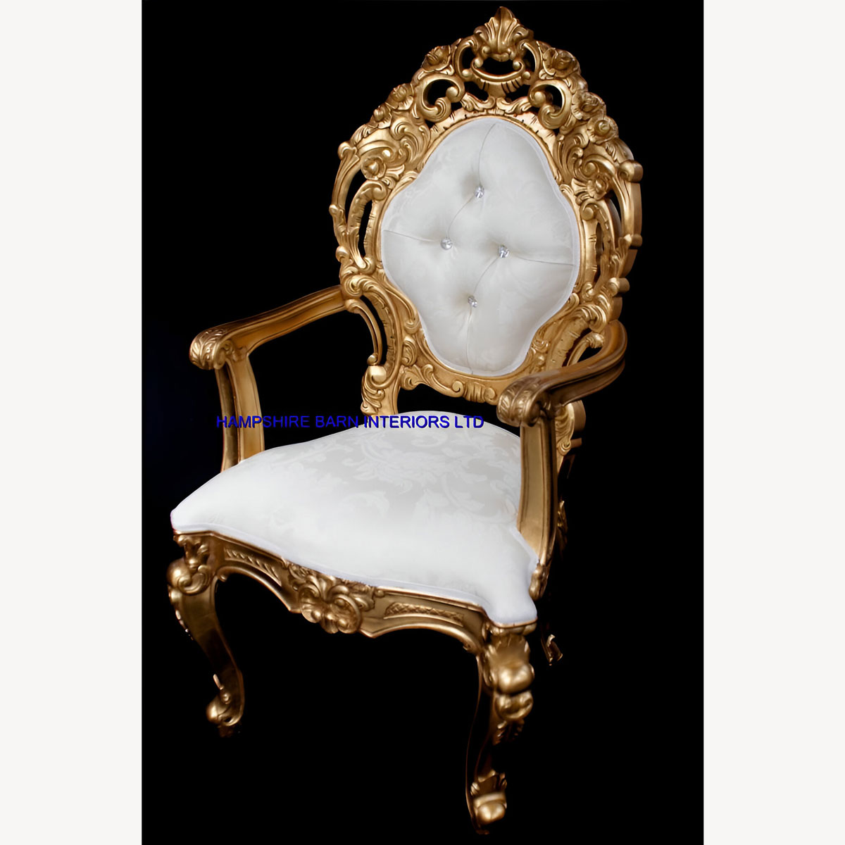 Ornate Royal Palace Throne Chair In Gold Leaf Frame And Ivory Cream Fabric 5 - Hampshire Barn Interiors - Ornate Royal Palace Throne Chair In Gold Leaf Frame And Ivory Cream Fabric -