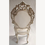 Ornate Royal Palace Throne Chair In Silver Leaf Frame And White Faux Leather With Crystal Buttons 4 - Hampshire Barn Interiors - Ornate Royal Palace Throne Chair In Silver Leaf Frame And White Faux Leather With Crystal Buttons -