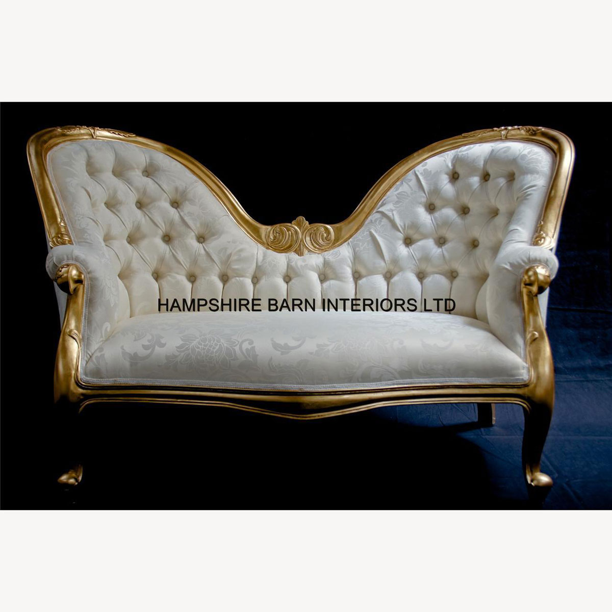 Parisian Double Ended Sofa In Gold Leaf And Ivory Cream Fabric 1 - Hampshire Barn Interiors - Parisian Double Ended Sofa In Gold Leaf And Ivory Cream Fabric -