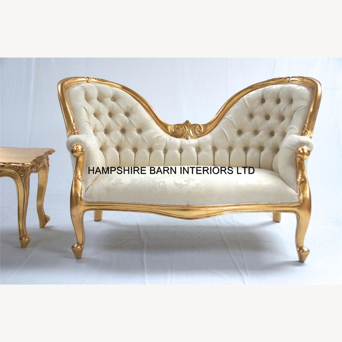 Parisian Double Ended Sofa In Gold Leaf And Ivory Cream Fabric 5 - Hampshire Barn Interiors - Parisian Double Ended Sofa In Gold Leaf And Ivory Cream Fabric -