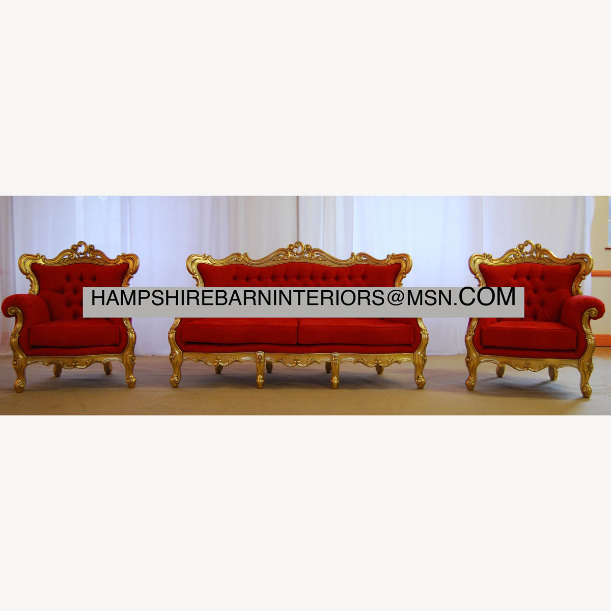 Shaadi Sofa And Two Armchairs In Gold And Red 1 - Hampshire Barn Interiors - Shaadi Sofa And Two Armchairs In Gold And Red -