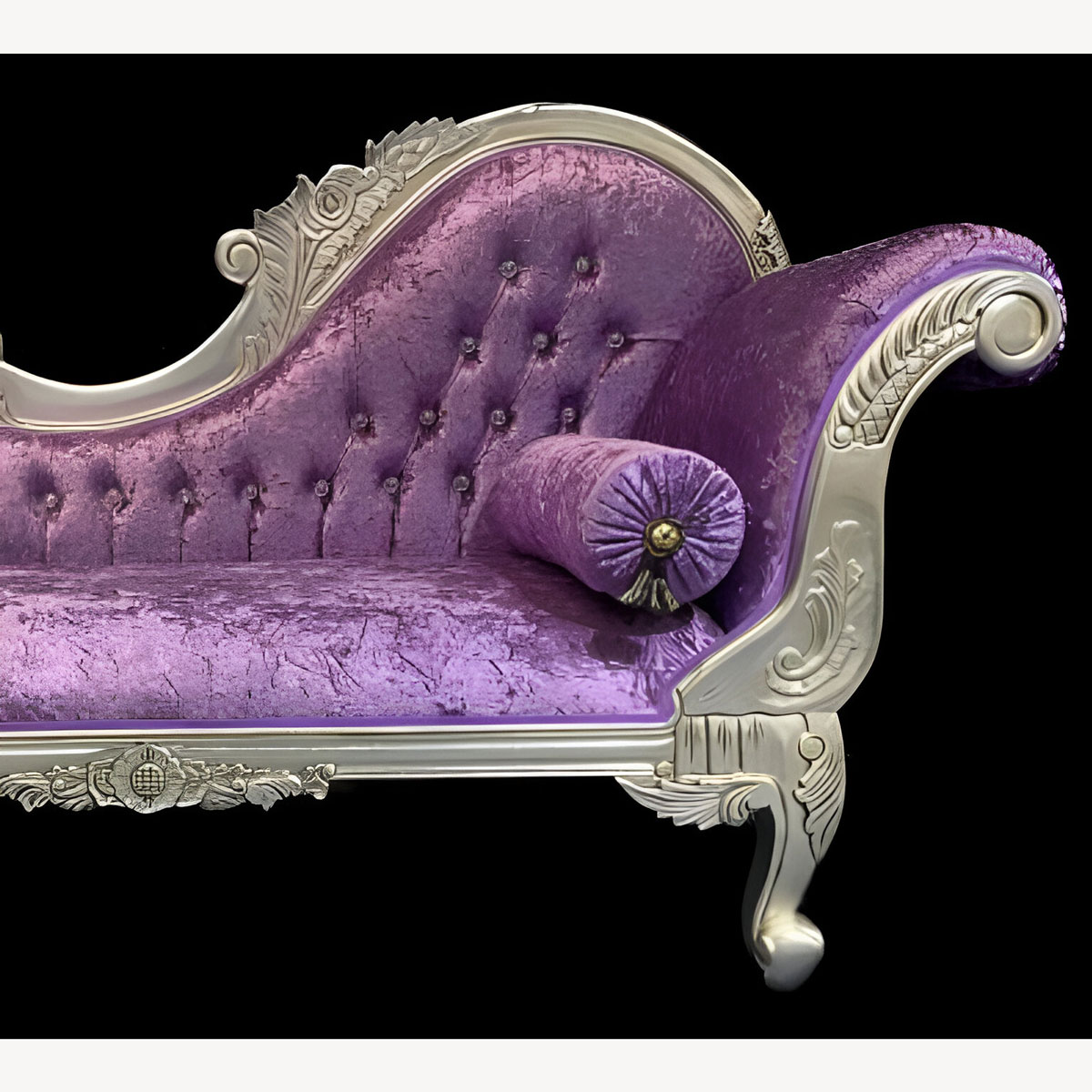 Silver Leaf Medium Hampshire Chaise In Lavender Crushed Velvet With Crystal Buttoning 4 - Hampshire Barn Interiors - Silver Leaf Medium Hampshire Chaise In Lavender Crushed Velvet With Crystal Buttoning -