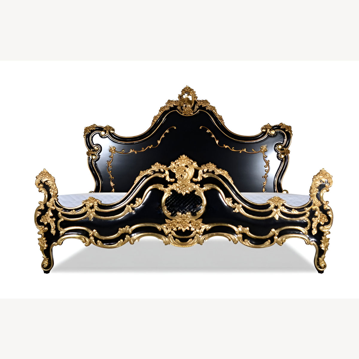 Versailles Ornate Bed In Black With Gold Detailing 1 - Hampshire Barn Interiors - Versailles Ornate Bed In Black With Gold Detailing -