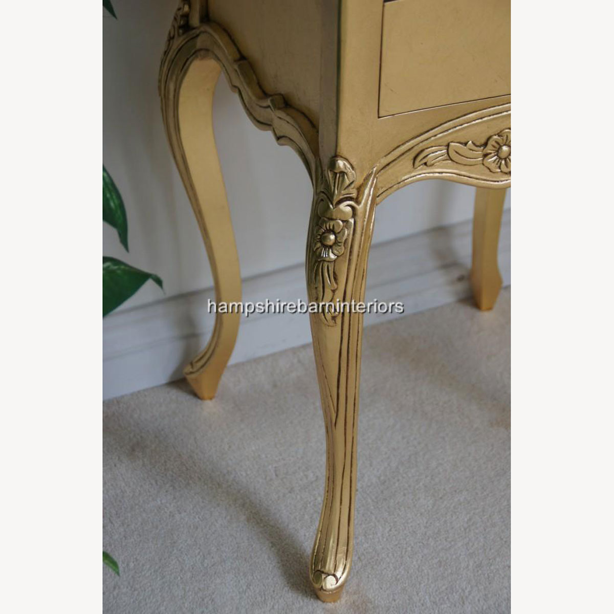 Beautiful Parisian Ornate Two Drawer Lamp Side Table Or Bedside Cabinet Shown In Gold Leaf 2 - Hampshire Barn Interiors - Beautiful Parisian Ornate Two Drawer Lamp Side Table Or Bedside Cabinet Shown In Gold Leaf -
