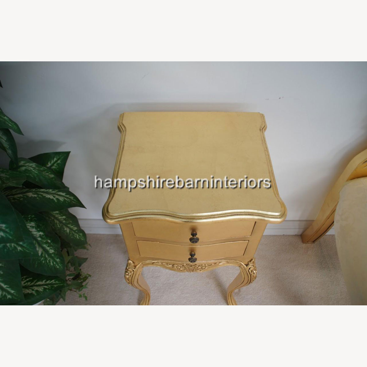 Beautiful Parisian Ornate Two Drawer Lamp Side Table Or Bedside Cabinet Shown In Gold Leaf 4 - Hampshire Barn Interiors - Beautiful Parisian Ornate Two Drawer Lamp Side Table Or Bedside Cabinet Shown In Gold Leaf -