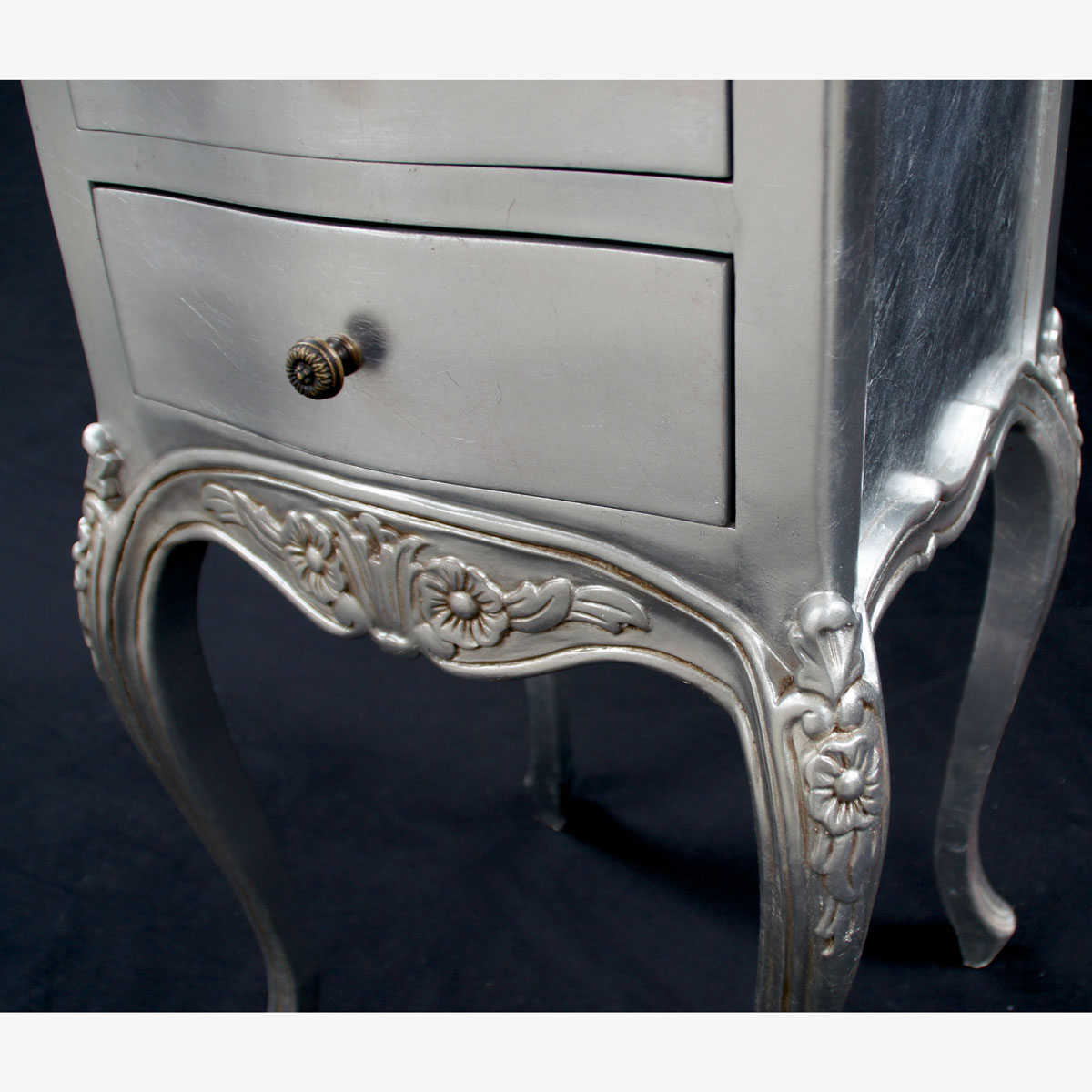 Beautiful Parisian Ornate Two Drawer Lamp Side Table Or Bedside Cabinet Shown In Silver Leaf 3 - Hampshire Barn Interiors - Beautiful Parisian Ornate Two Drawer Lamp Side Table Or Bedside Cabinet Shown In Silver Leaf -