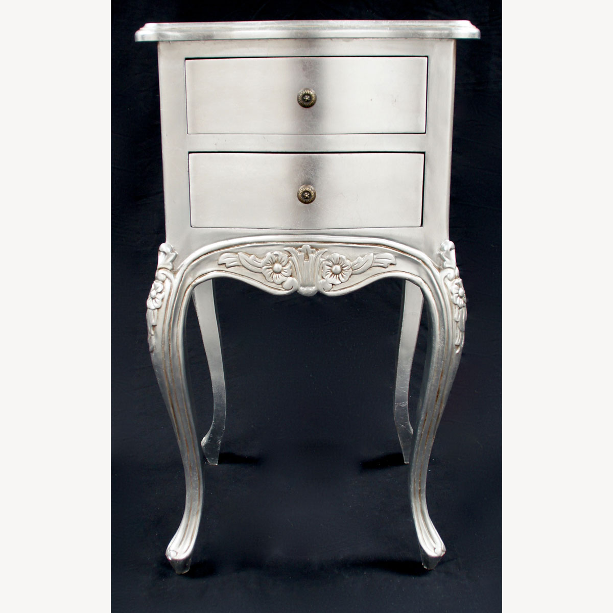 Beautiful Parisian Ornate Two Drawer Lamp Side Table Or Bedside Cabinet Shown In Silver Leaf - Hampshire Barn Interiors - Beautiful Parisian Ornate Two Drawer Lamp Side Table Or Bedside Cabinet Shown In Silver Leaf -