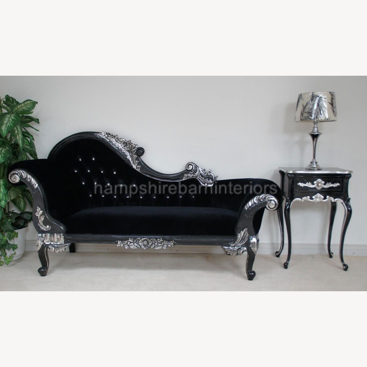 Black Diamond Silvered Red Hampshire Medium Chaise …with Crystal Buttons And Black Velvet - Hampshire Barn Interiors - Black Diamond Silvered Red Hampshire Medium Chaise …with Crystal Buttons And Black Velvet -
